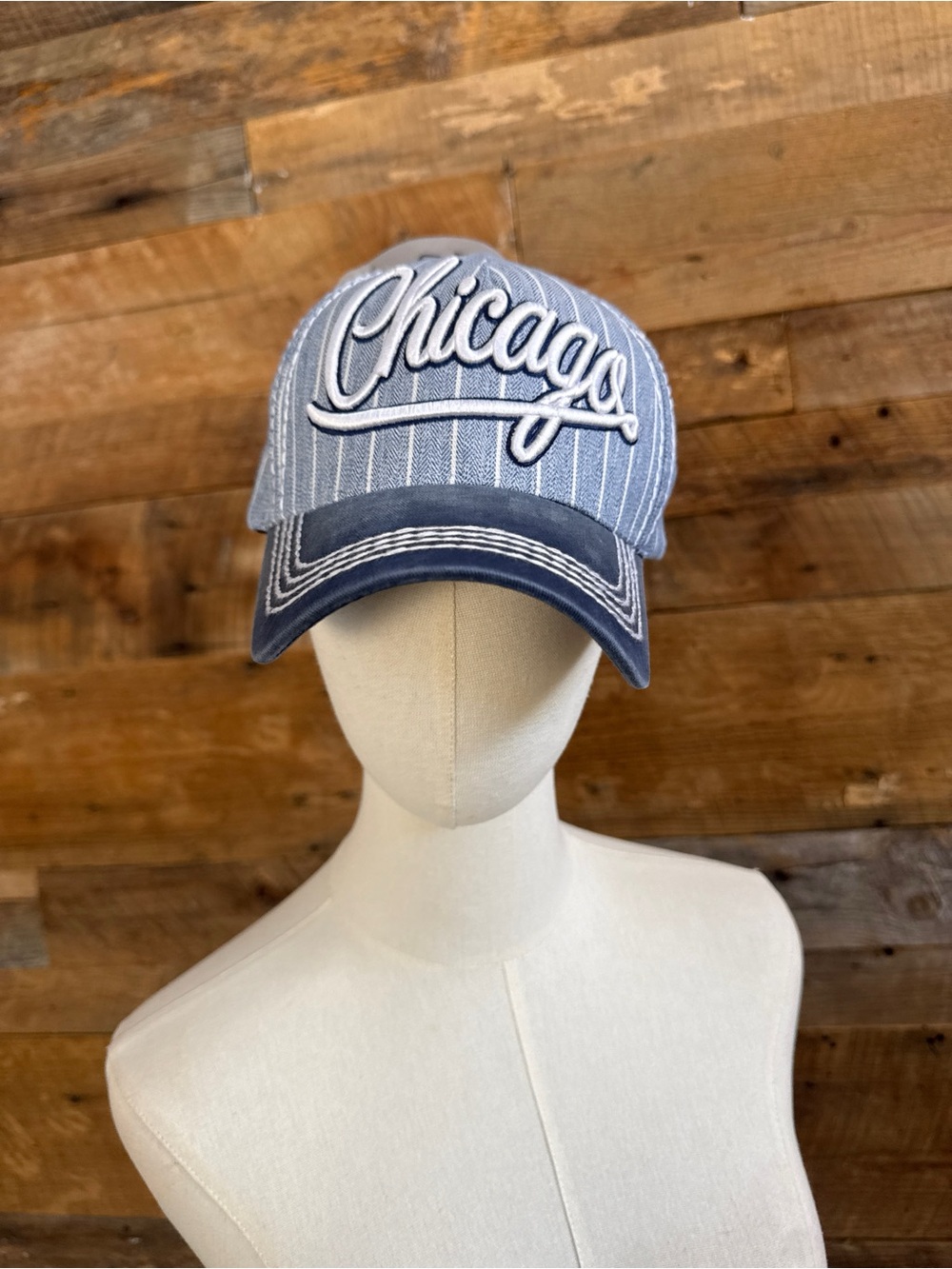 Chicago Denim Pinstripe Baseball Cap Adjustable Hat NWT